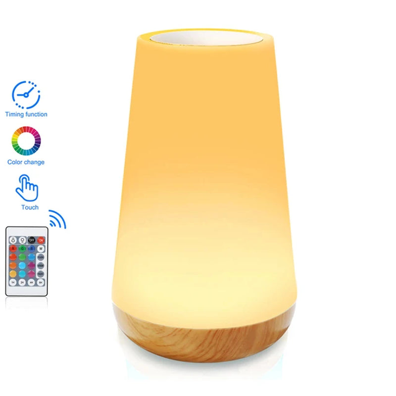 Night Light Touch Sensor Lamp Bedside Table Lamp for Kids Bedroom Rechargeable Dimmable Warm White Light RGB Color Changing