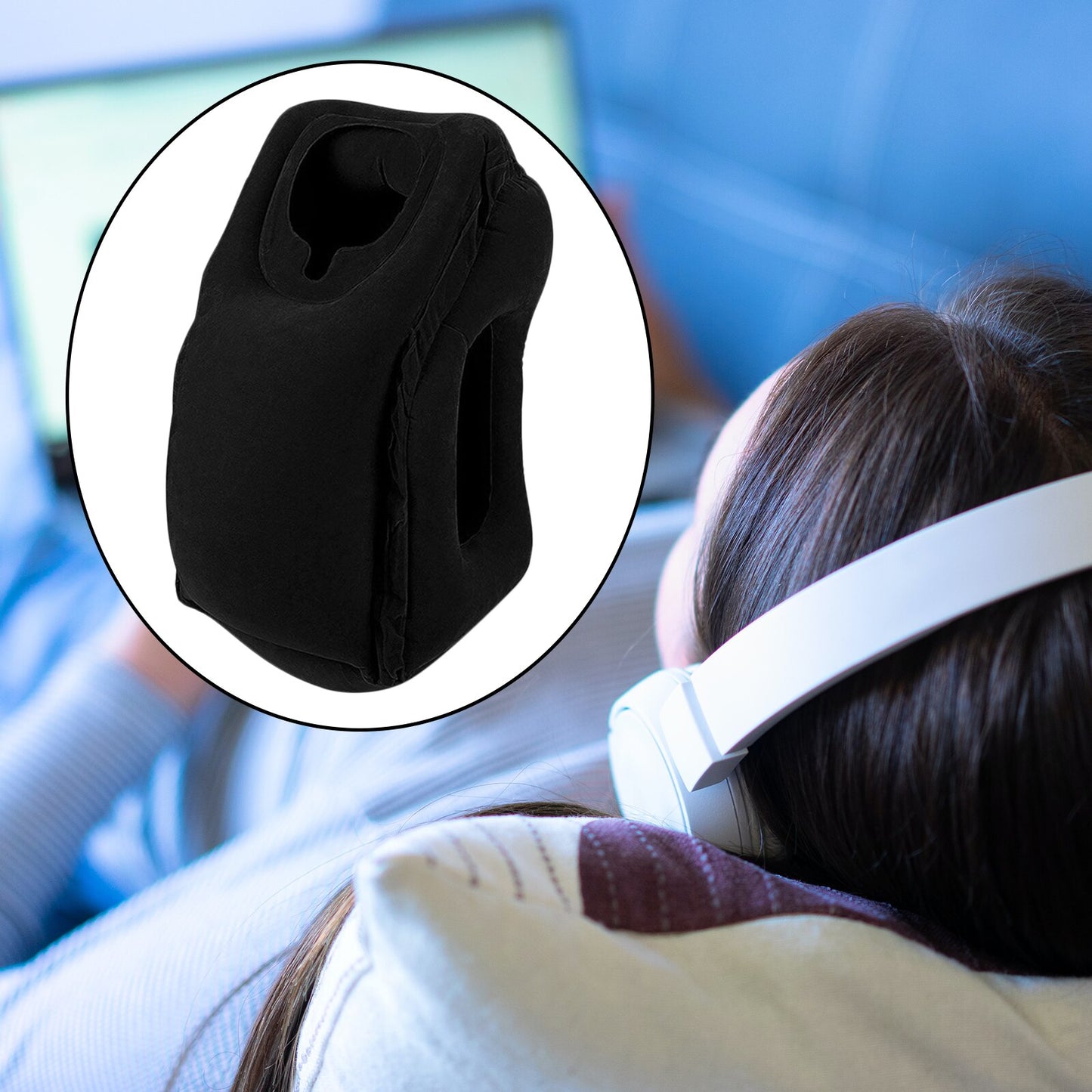 Folding Travel Pillow Inflatable Breathable Neck Pillow Support Pillow for Adults Airplanes Home Office Travel Head Pillow