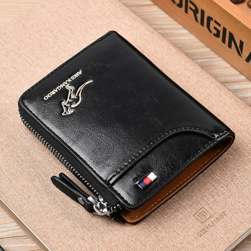 Mens Wallet Leather Business Card Holder Zipper Purse Luxury Wallets for Men RFID Protection Purses Carteira Masculina Luxury