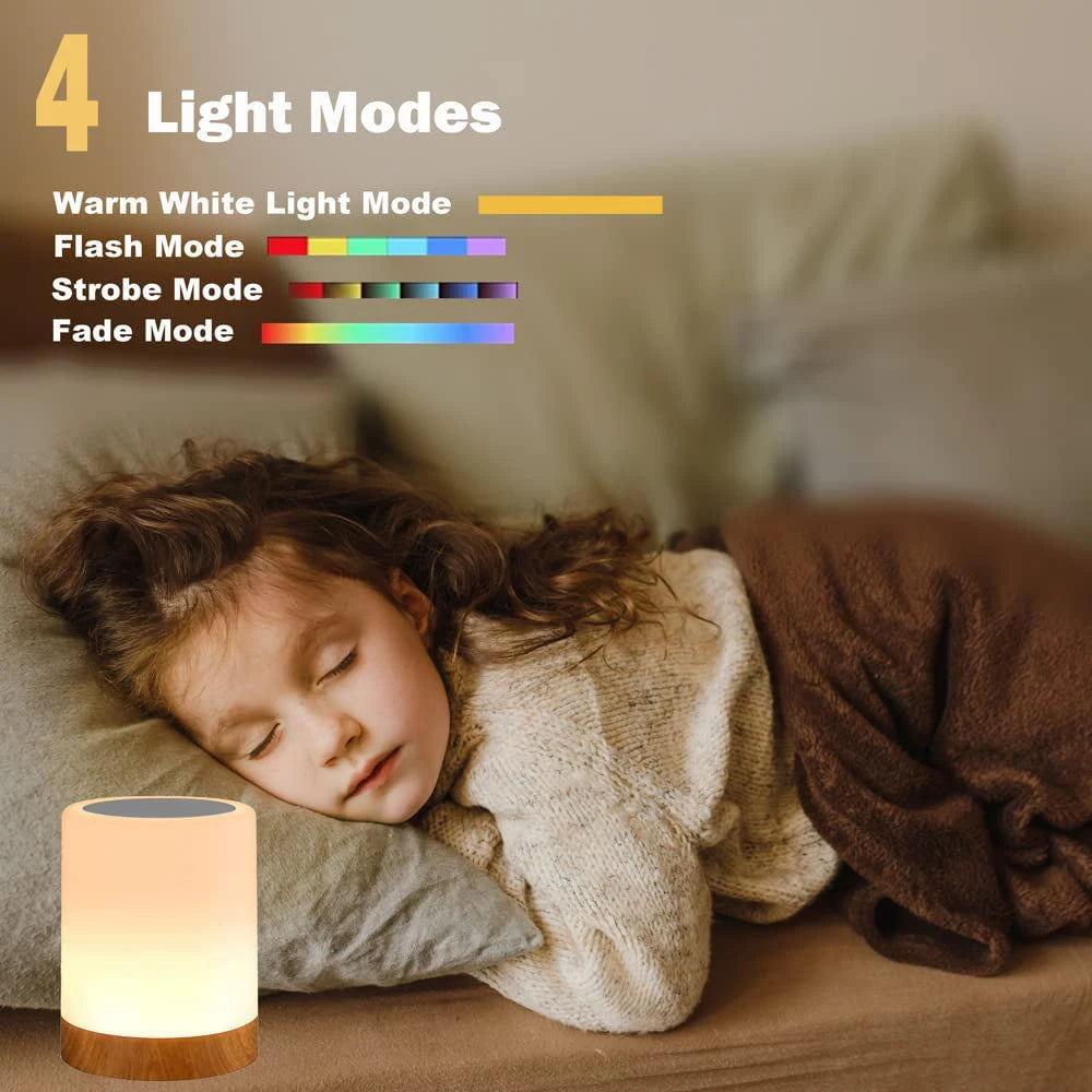 Night Light Touch Sensor Lamp Bedside Table Lamp for Kids Bedroom Rechargeable Dimmable Warm White Light RGB Color Changing