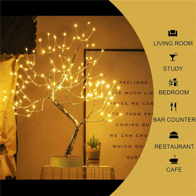 LED Night Light Mini Christmas Tree Copper Wire Garland Lamp for Kids Home Bedroom Decoration Decor Fairy Light Holiday Lighting