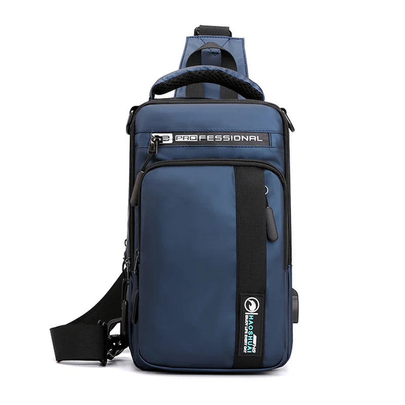 Men Nylon Crossbody Bag with USB Charging Port Multifunction Outdoor Travel Waterproof Daypack Male Casual Messenger Chest Bags